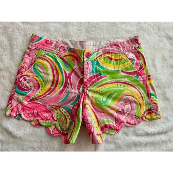 Lilly Pulitzer Pants - Lilly Pulitzer, The Buttercup Scalloped Shorts - Flamingo Paisley Beach Print, 2